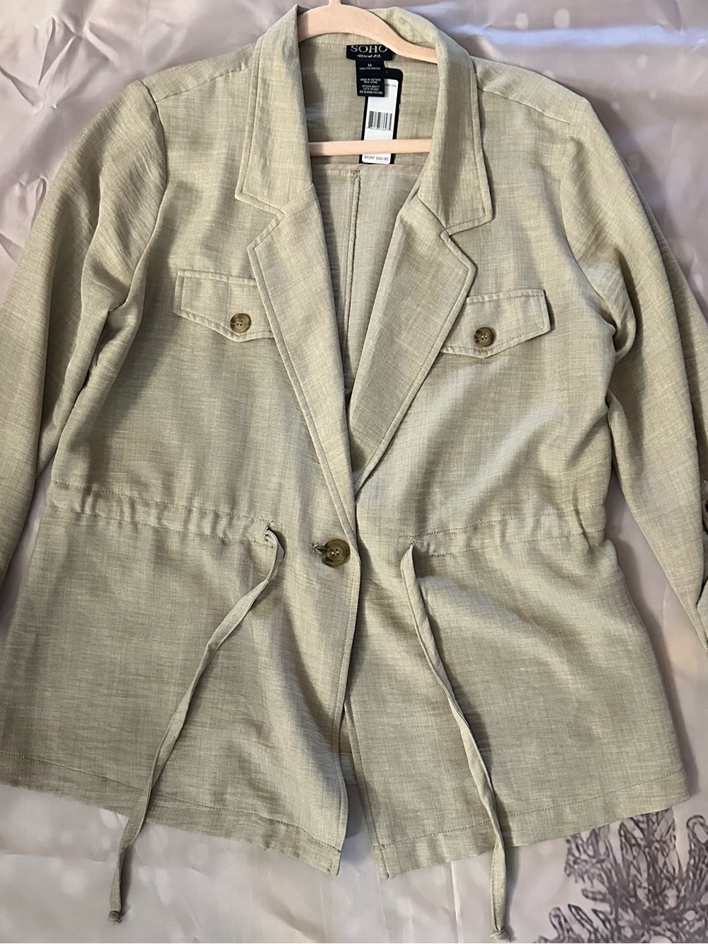 SOHO Light Olive Drawstring Blazer NWT